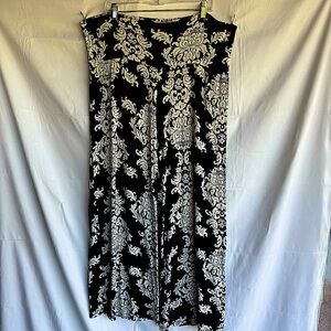 Popana Navy Blue and White Wide Leg Pants with Damask Design